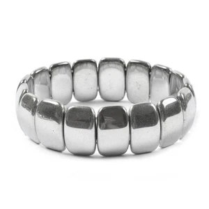 Silberbeschichtet Hämatit 18 mm Rechteck Oval Perlen Dehnbar Armband 7 Zoll - Bild 1 von 2