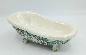 Vintage Ceramic Bathtub Soap Dish Raised Flowers 1994 Blank Painted By JSMA 8"  - Picture 1 of 7