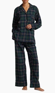 NUEVO Conjunto de Pijama Polo Ralph Lauren Xsmall Mujer Franela Azul Madison Tartán Cuadros - Imagen 1 de 10