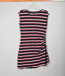 Tommy Hilfiger Vestido Vaina Azul Marino Rojo Blanco Rayas Lateral Cincha Cordón Talla S - Imagen 1 de 3