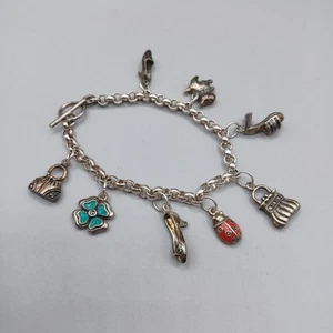 Brazalete vintage de plata esterlina con dije monederos zapatos trébol para perro 7,5" - Imagen 1 de 11