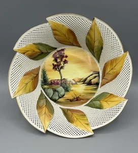 Vtg Romanian Reticulated Hand-Painted Landscape Fine Porcelain Bowl Signed 7.75” - Picture 1 of 7