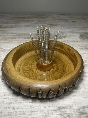 Corteza de madera mezclada tuerca cuenco redondo madera vintage años 70 retro MCM 7" galleta Navidad Foto 1 de 4