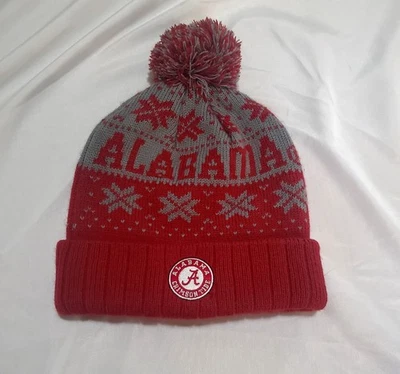Gorra tejida Universidad de Alabama Gorro Pom Pom Roll Marea colegial Carmesí Foto 1 de 3