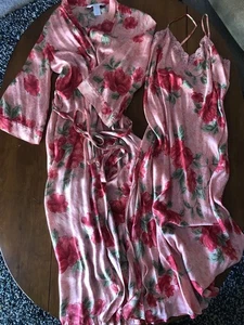 August Silk 2 Piezas Conjunto Peignoir Vestido Floral Mediano 100% Seda - Imagen 1 de 13