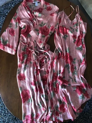 August Silk 2 Piezas Conjunto Peignoir Vestido Floral Mediano 100% Seda Foto 1 de 4