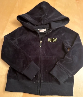 Y2K JUICY COUTURE SUDADERA CON CAPUCHA NIÑAS TALLA 4 NEGRO TERCIOPELO DORADO ADORNADO CREMALLERA Foto 1 de 4