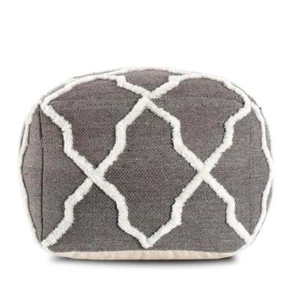 Anji Mountain Pouf 24" x 24" x 17" Jute Gray + Ivory w/ 250lb Weight Capacity - Picture 1 of 7