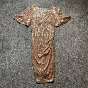 Coast All Over Sequins Midi Dress Sz 12UK 8US L Ruched Shiny Party Wedding Guest - Picture 1 of 12