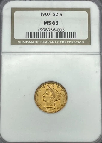 1907 $2.5 Liberty Gold Coin MS63, NGC.! Cover