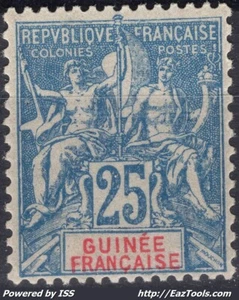 GUINÉE TYPE GROUPE 25c BLEU N° 16 NEUF * AVEC CHARNIERE - Picture 1 of 2