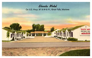 GREAT FALLS, MONTANA - SHASTA ROADSIDE MOTEL - VINTAGE LEINEN POSTKARTE - Bild 1 von 2