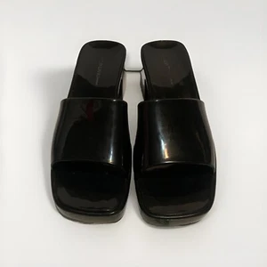 Wild Diva Women's Black Wide Strap Open Toe Blocked Heel Slides Sz 7 Witchy - Picture 1 of 7