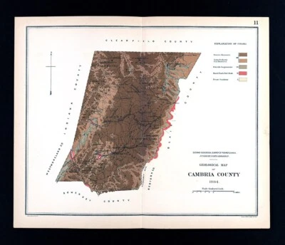 1884 Pennsylvania Geology Map Cambria Johnstown Ebensburg Gallitzin Portage PA - Image 1 of 4
