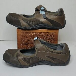 AHNU Women's Size 9 M Brown Mary Janes Shoes Leather W/ blue strap 2302SMBR