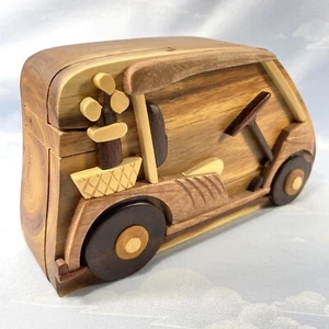 Carver Dan’s Wood Puzzle Trinket Box Golf Cart Handcrafted Vietnam - Picture 1 of 16