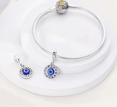 Dije protector colgante giratorio ojo de diablo esmalte azul chapado en plata 925 Foto 1 de 4