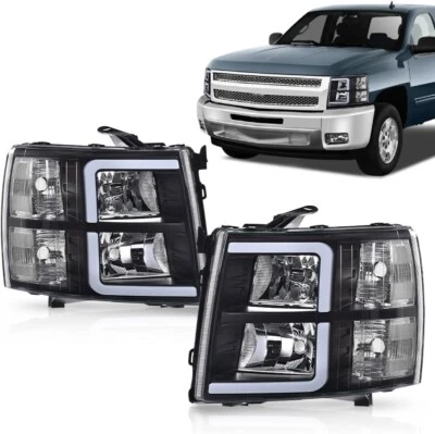New For 2007-2013 Chevy Silverado 1500 2500HD Black Housing Headlights Led Tube - Изображение 1 из 4