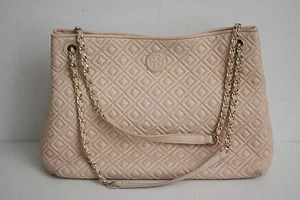 Tory Burch Marion Diamond Quilted Lambskin Leather Tote Handbag - Bedrock Pink - Picture 1 of 12