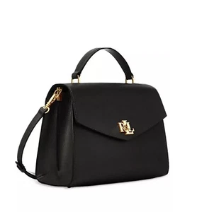 RALPH LAUREN Farrah Medium Leather Top-Handle Satchel Convertible Bag $425 Black - Picture 1 of 5