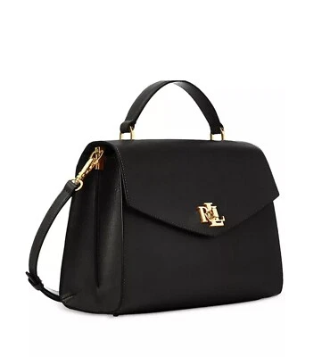 RALPH LAUREN Farrah Medium Leather Top-Handle Satchel Convertible Bag $425 Black - Image 1 of 4