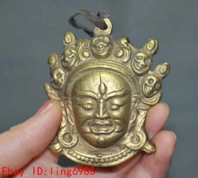 Tibet Budismo Latón Mahakala Mahakala Iraz Deidad Buda Cabeza Amuleto Colgante Foto 1 de 4