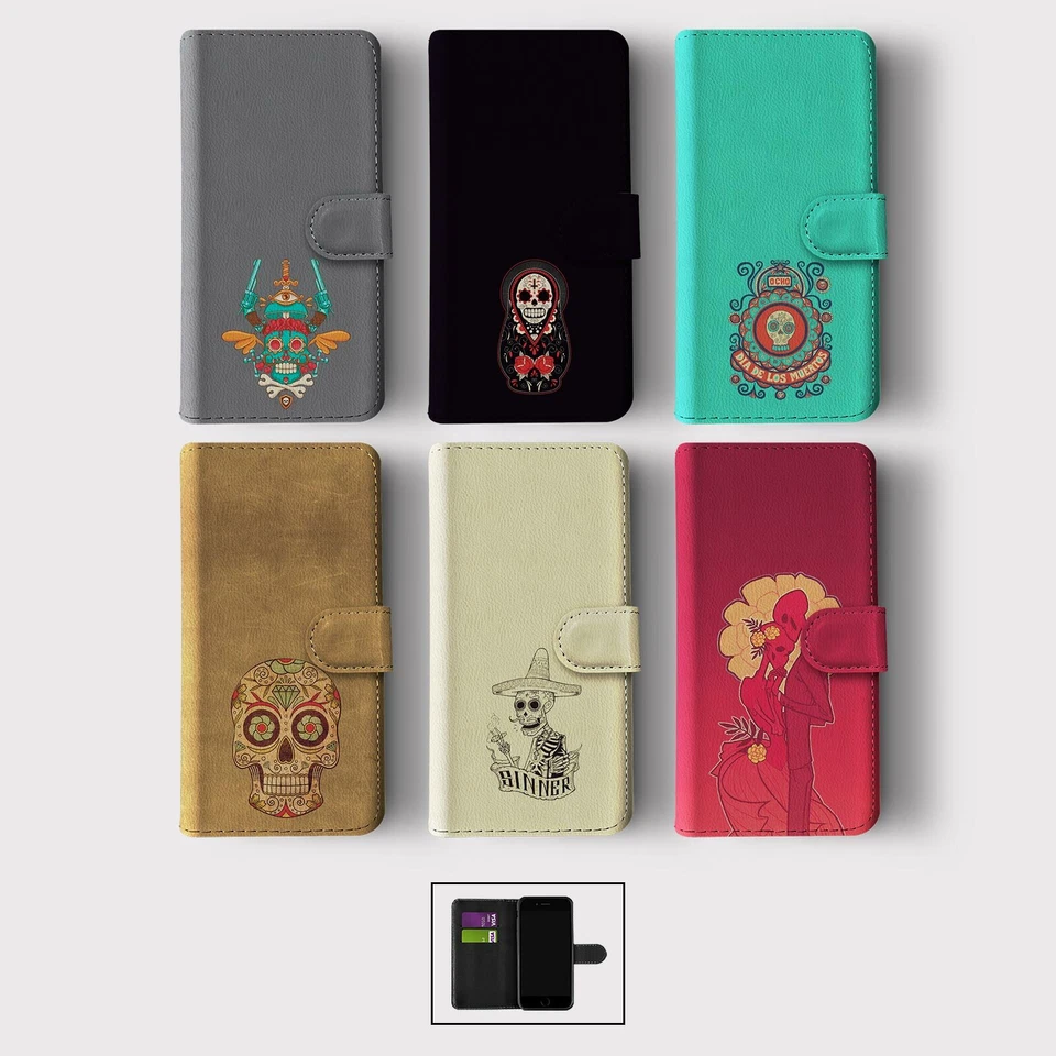 CASE FOR IPHONE 16 16E 15 14 12 SE WALLET FLIP PHONE COVER MEXICAN SUGAR SKULL - Image 1 of 1