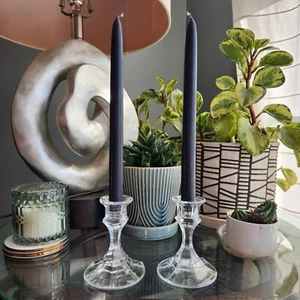 Pair of Vintage Candlesticks Clear Glass Taper Candle Holder Tablescape 4" - Picture 1 of 9