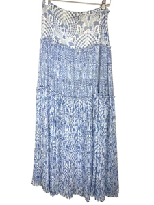 INTERMIX Blue and White Floral Paisley Print Pleated Maxi Skirt Size Small NGL - Picture 1 of 8