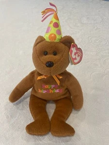TY Beanie Baby - HAPPY BIRTHDAY the Bear (2008 Brown w/ hat) (9.5 inch) - Picture 1 of 1