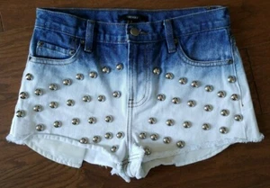 FOREVER 21 Studded Cut-Off Raw Hem High Waist Ombre Denim Jean Shorts Size 25/2 - Picture 1 of 9