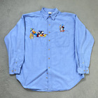 Disney Store Shirt Mens Large Blue Pluto Goofy Donald Mickey Minnie tug of war