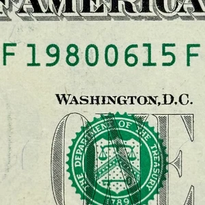 1980 June 15 Birthday Gift Anniversary Dollar Fancy Serial Number Note $1 - Picture 1 of 3