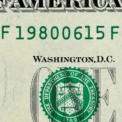 1980 June 15 Birthday Gift Anniversary Dollar Fancy Serial Number Note $1 - Image 1 of 3