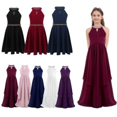 Niños Niñas Princesa Vestido de Fiesta Formal Maxi Halter Patinador Boda Vestido Informal Foto 1 de 2
