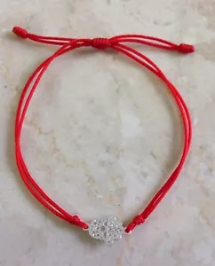 Brazalete de Plata Esterlina 925 Hamsa Mano de Fátima Mal de Ojo Cordón Rojo (Plata) - Imagen 1 de 2