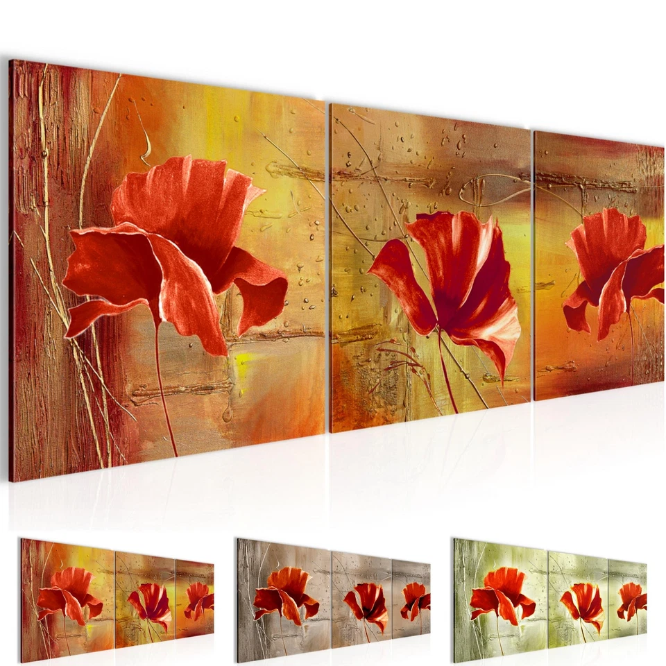Wandbilder Set Blumen Mohnblumen Moderne Bilder Wohnzimmer XXL Made in Germany - Bild 1 von 1