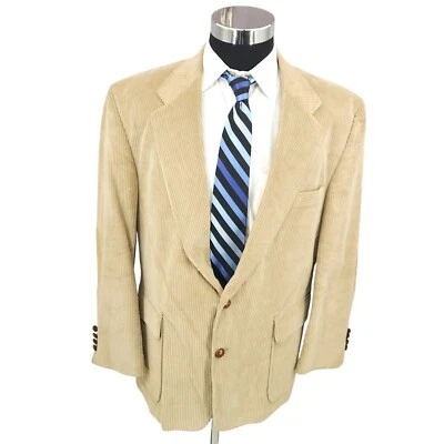 Vtg Lands End Corduroy Blazer Mens 46R Brown Wooden Buttons Sports Coat USA - Image 1 of 4