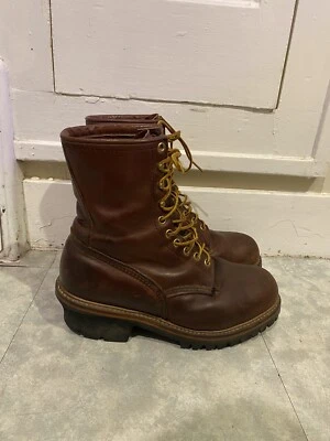 Botas madeireiras de couro vintage Red Wing biqueira de aço Vibram feitas nos EUA 7,5? Lineman - Imagem 1 de 4