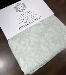HOTEL NEW!!! MATELASSE LUXE FABRIC SHOWER CURTAIN GREEN 72” GORGEOUS! - Picture 1 of 7