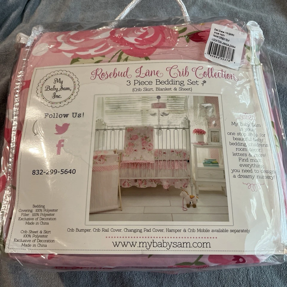 My Baby Sam, Inc 野花粉红色玫瑰女宝宝婴儿床系列 3 件 — 第 1/4 张图片
