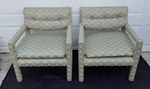 Vintage Mid Century Pair Of Milo Baughman Style Parson Lounge Armchairs Cover