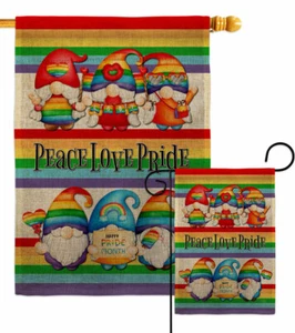 Peace Pride Gnome Burlap Garden Flag Support Decorative Gift Yard House Banner - Picture 1 of 19