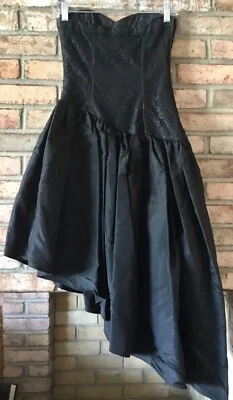 VTG JESSICA MC CLINTOCK DRESS 'GUNNE SAX' BLACK  SIZE 3-4 ASYMMETRICAL STRAPLESS - Image 1 of 4