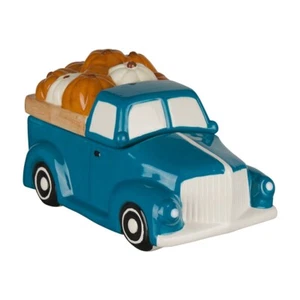 Ceramic Autumn Fall Harvest Truck w/Pumpkins Cookie Jar Canister Blue 10"x5"x5" - Picture 1 of 4