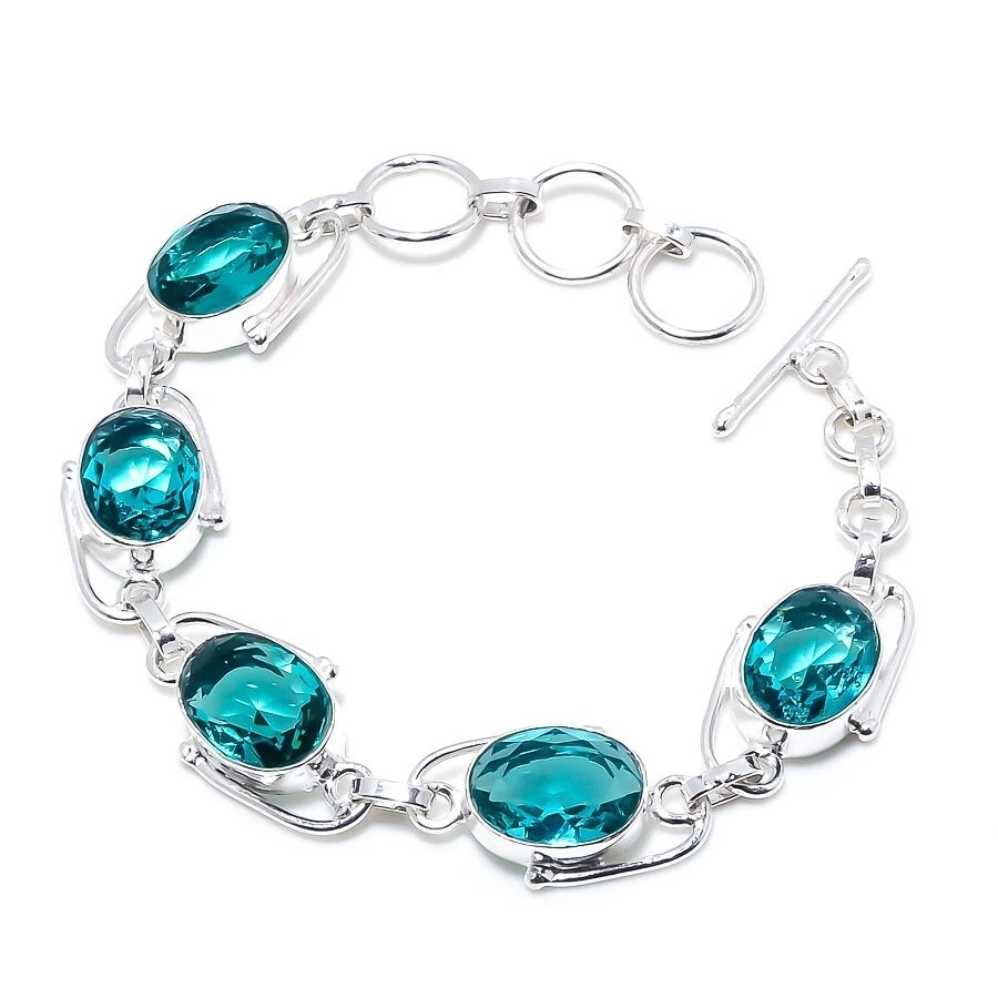 Браслет ювелирный ручной работы из стерлингового серебра 925 пробы с турмалином новый размер 7-8 дюймов - Изображение 1 из 1