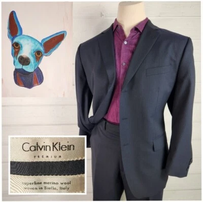 Traje de hombre Calvin Klein 2 piezas azul marino a rayas lápiz 100 % lana talla 46R Foto 1 de 4