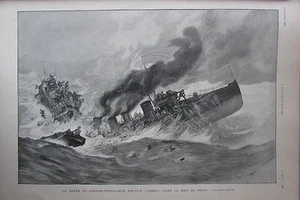 AGAINST COBRA TORPEDO BOAT / FUNERAL PRINCE HENRI ORLEAN ILLUSTRATION 1901 - Picture 1 of 4