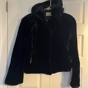 Donnybrook Faux Fur Coat Vintage Black With Hood Medium C - Picture 1 of 10