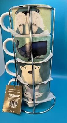 Juego de 4 tazas de té de café de cerámica Pier 1 Imports oso polar morsa ballena zorro Foto 1 de 3